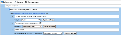 Пример стадии процесса в Microsoft Dynamics CRM